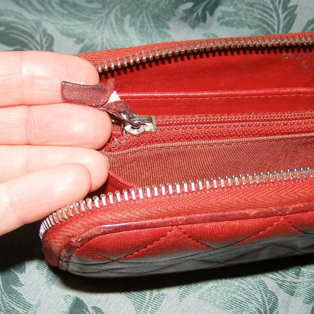 CHANEL Dark Red Lambskin Quilted Leather Wallet
